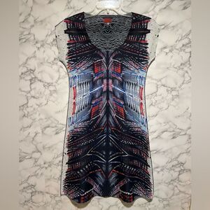 Abstract Print Mini Dress - Navy, Red & White